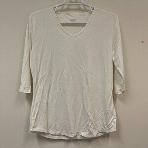 Seg'ments Womens Textured Knit V-neck Essential T-Shirt Top XL White 3/4 Sleeve